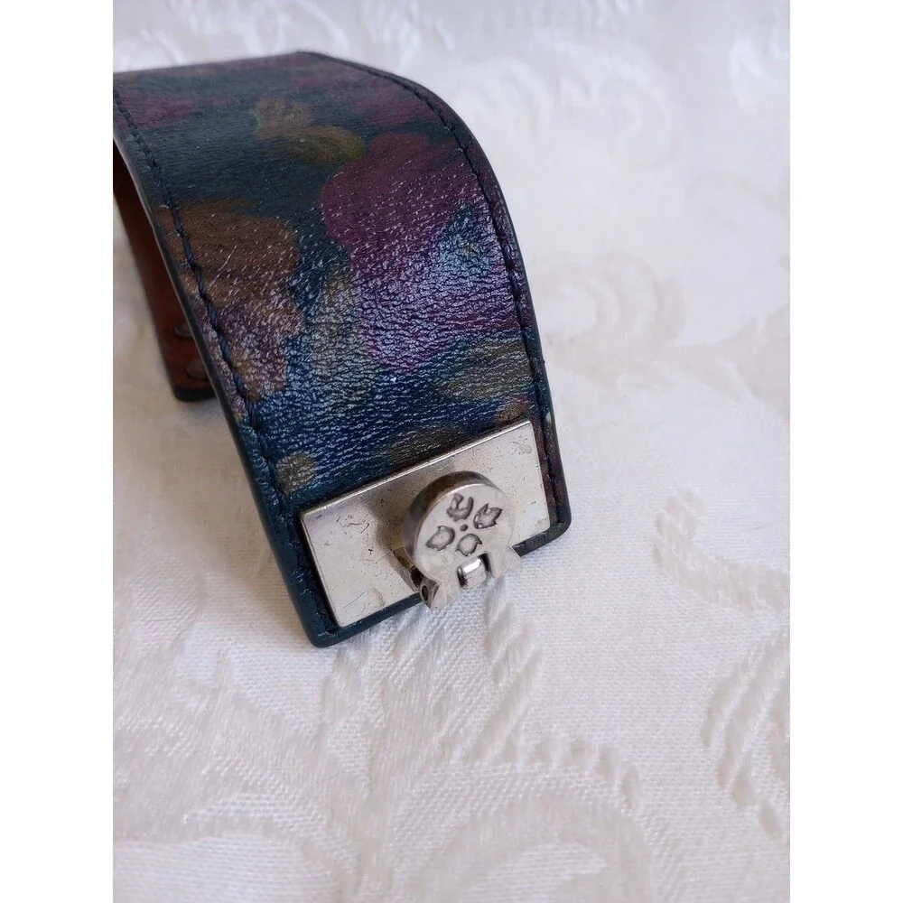 Patricia Nash Dark Magenta Forest Botanical Flowers Leather Strap Bracelet 8in